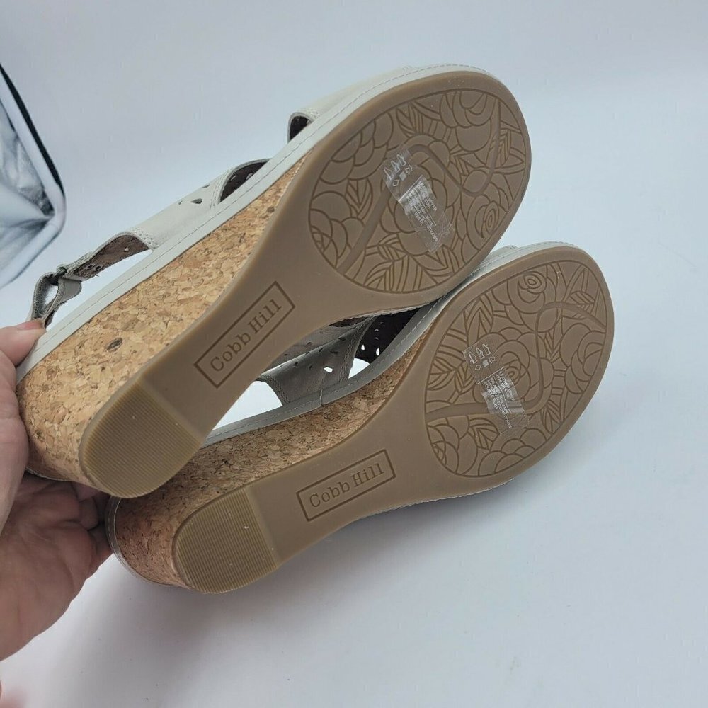 Cobb Hill Janna Slingback Wedge Sandal Shoe White Perforated Leather Siz… - Picture 8 of 10